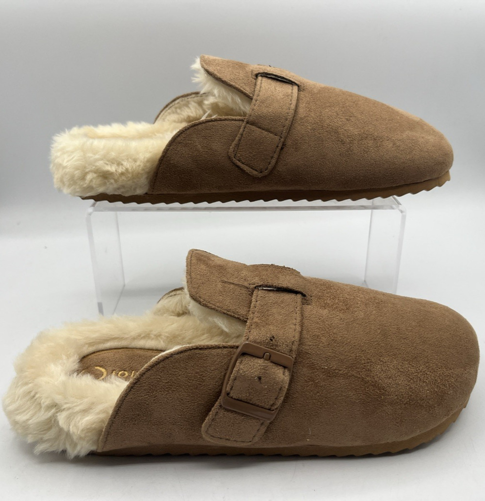 Journee Women's Ardenn Slip-on Buckle Slippers Brown Size L (9-10) Fuzzy Slipper